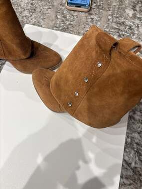 ZiGiny Rodeo Tan Suede Studded Fold-Over Western Boots